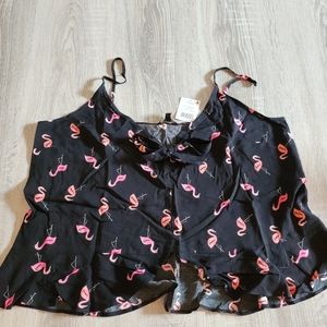 NWT XL Black and pink flamingo tank top